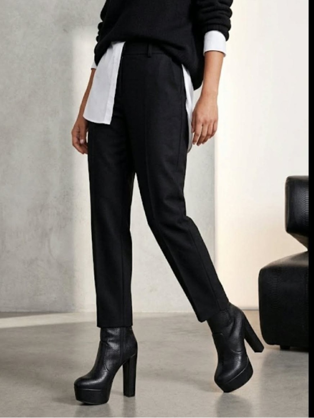 Women's Black Textured Platform Ankle Boots - Picture 1 of 8